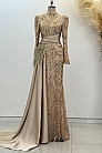 Beli Kuyruk Detay Dantel Zenna Abiye - Gold - MN-5051