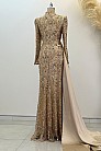 Beli Kuyruk Detay Dantel Zenna Abiye - Gold - MN-5051