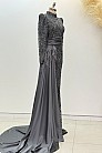 Beli Kuyruk Detay Dantel Zenna Abiye - Gri - MN-5054