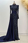 Beli Kuyruk Detay Dantel Zenna Abiye - Lacivert - MN-5053