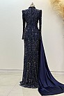 Beli Kuyruk Detay Dantel Zenna Abiye - Lacivert - MN-5053