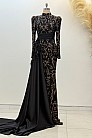 Beli Kuyruk Detay Dantel Zenna Abiye - Siyah Gold - MN-5059