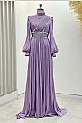 Boncuk Detay Şifon Hermonie Abiye - Lila - MN-4825