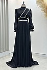 Boncuk Detay Şifon Hermonie Abiye - Siyah - MN-4827