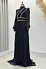 Boncuk Detay Şifon Hermonie Abiye - Siyah - MN-4827