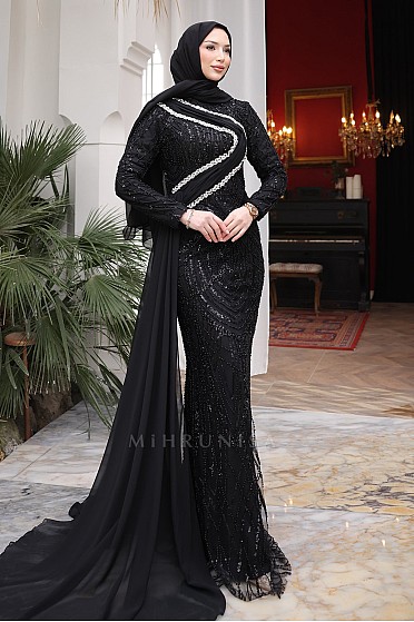 Çapraz Taş Detaylı Alisya Abiye - Siyah