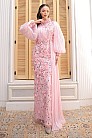 Çiçek Aplikeli Piliseli Balon Kol Viane Abiye - Pembe - MN-5319