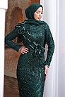 Çiçek Aplikeli Taşlı Gilda Abiye - Zümrüt - MN-5199