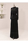 Çiçek Detaylı Eloria Abiye - Siyah - MN-6007