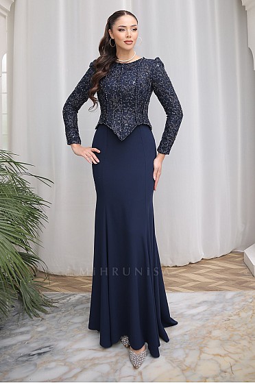 Dantel Detaylı Balık Kesim Tanya Abiye - Lacivert