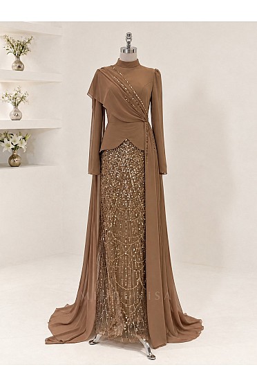 Drape Detaylı Alvera Abiye - Taba