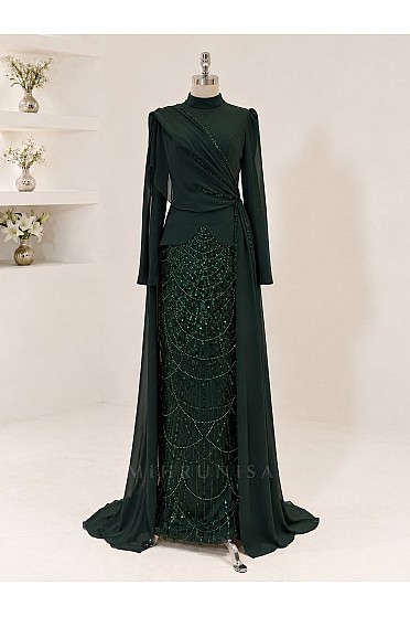 Drape Detaylı Alvera Abiye - Zümrüt