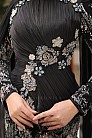 Drapeli Bel Detaylı Çiçek İşlemeli Veyra Abiye - Siyah - MN-5338