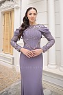 Drapeli Omuz Detaylı Dantel İşlemeli April Abiye - Lila - MN-5339