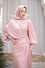 Drapeli Taş Şerit Detaylı Marceline Abiye - Pudra - MN-5221