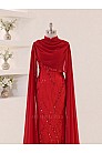 Işıltılı Şifon Elvina Abiye - Kırmızı - MN-5977