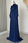 Kuşak Detay Şifon Hellas Abiye - Lacivert - MN-4830