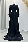 Kuşak Detay Şifon Hellas Abiye - Siyah - MN-4831