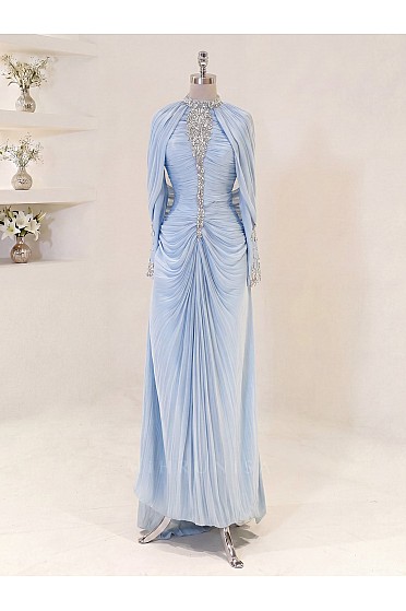 Lunessa Drape Detay Abiye - Bebe Mavi