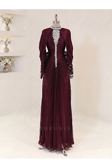 Lunessa Drape Detay Abiye - Bordo