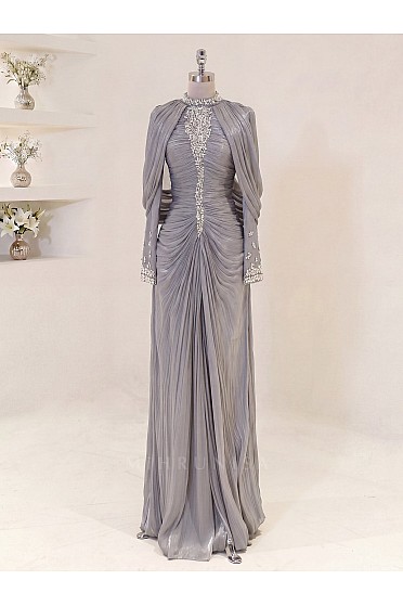 Lunessa Drape Detay Abiye - Gri