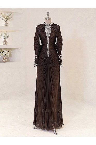 Lunessa Drape Detay Abiye - Kahverengi