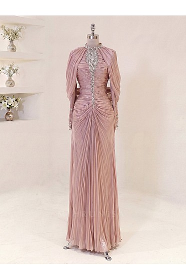 Lunessa Drape Detay Abiye - Pudra