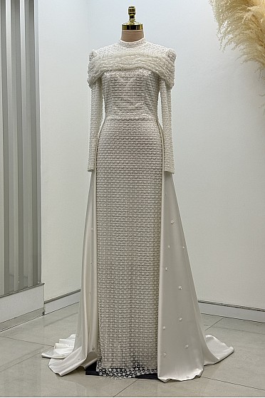 Omuz Drape Detaylı Griselda Abiye - Beyaz
