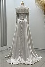 Omuz Drape Detaylı Griselda Abiye - Beyaz - MN-5044