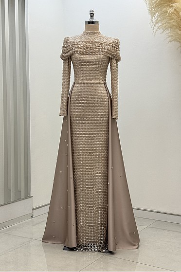Omuz Drape Detaylı Griselda Abiye - Gold