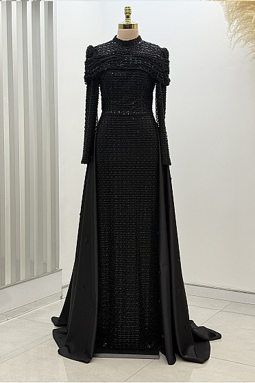 Omuz Drape Detaylı Griselda Abiye - Siyah