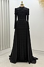 Omuz Drape Detaylı Griselda Abiye - Siyah - MN-5046
