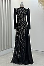 Önü İşlemeli Verona Abiye - Siyah Gold - MN-4769