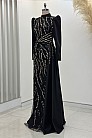 Önü İşlemeli Verona Abiye - Siyah Gold - MN-4769