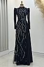 Önü İşlemeli Verona Abiye - Siyah Mint - MN-4770