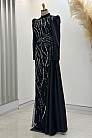 Önü İşlemeli Verona Abiye - Siyah Mint - MN-4770