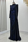 Önü İşlemeli Verona Abiye - Siyah Saks - MN-4771