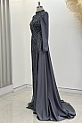 Önü Taş İşlemeli Saten Regina Abiye - Antresit - MN-4773