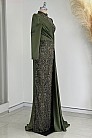 Önü Taş İşlemeli Saten Regina Abiye - Haki - MN-4774