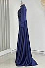 Önü Taş İşlemeli Saten Regina Abiye - Lacivert - MN-4775