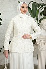 Papatya Desen İşlemeli Felora Elbise Ceket Takım - Beyaz - MN-5190