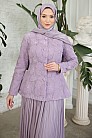 Papatya Desen İşlemeli Felora Elbise Ceket Takım - Lila - MN-5191