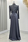 Papyon Detay Saten Merva  Abiye - Antrasit - MN-4789