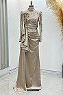 Papyon Detay Saten Merva  Abiye - Gold - MN-4786