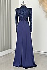 Papyon Detay Saten Merva  Abiye - Lacivert - MN-4790