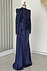 Papyon Detay Saten Merva  Abiye - Lacivert - MN-4790