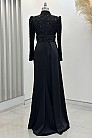 Papyon Detay Saten Merva  Abiye - Siyah - MN-4788
