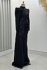 Papyon Detay Saten Merva  Abiye - Siyah - MN-4788