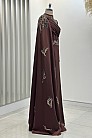 Pelerinli Drape Detay Saten Garnili Abiye - Kahve - MN-4793