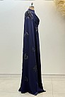 Pelerinli Drape Detay Saten Garnili Abiye - Lacivert - MN-5984